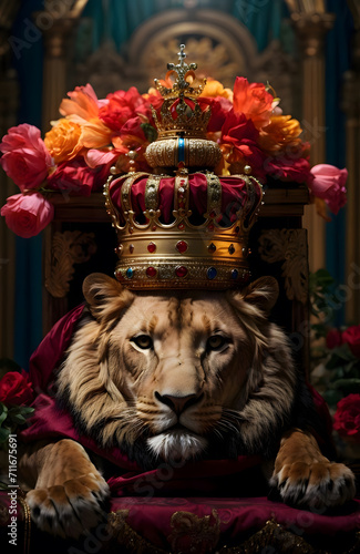 king Lion Crowned seated on a throne
