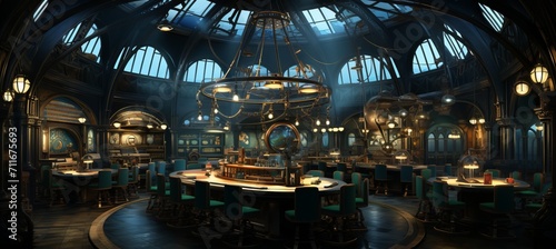 Steampunk laboratory intricate brass machinery and glowing concoctions in sunlit space
