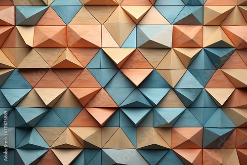 3d illustrated wooden triangles on a background. 3d wallpaper