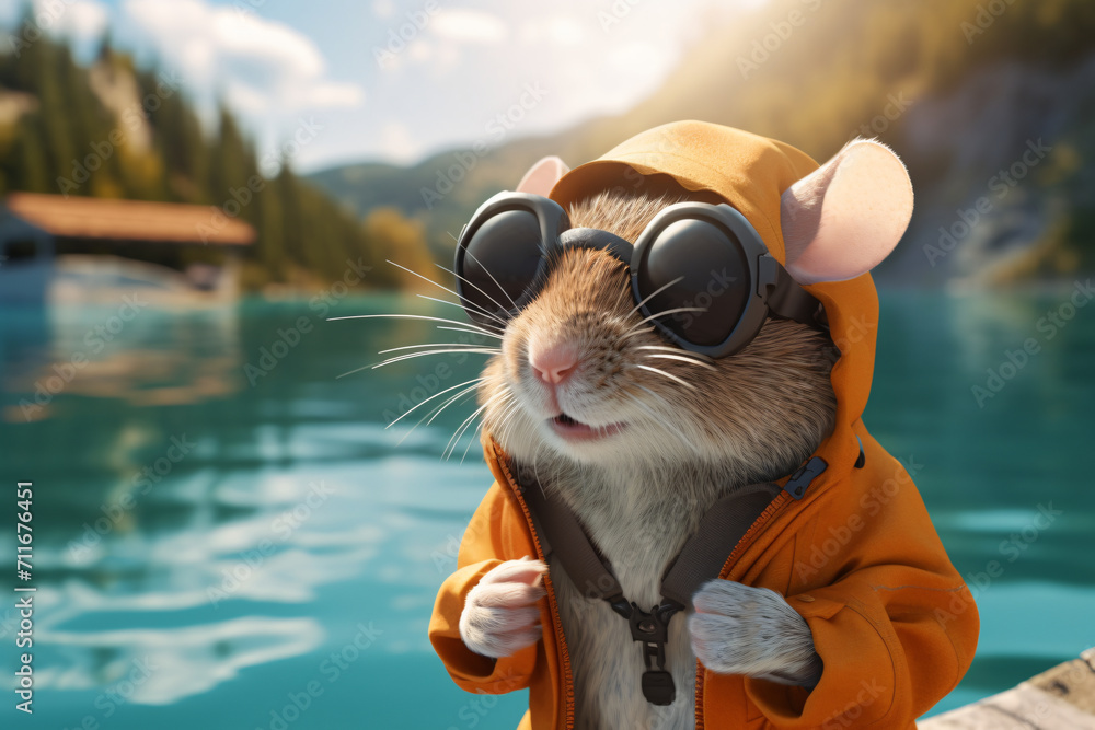 mouse with swimming goggles