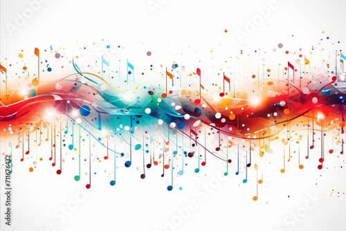 Colorful abstract musical background with neural network flying music notes on white backdrop photo