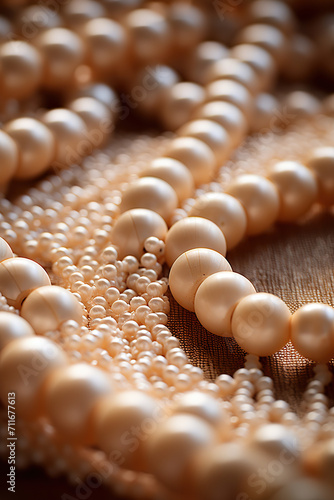 Murais de parede Pearl necklace on a wooden background. Shallow depth of field.