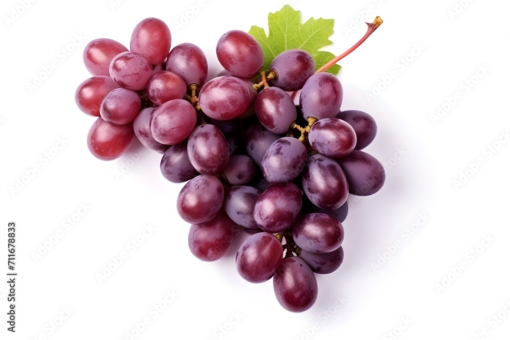 Red grape with leaf on white background