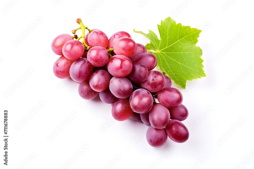 Fototapeta premium Bunch of red grapes with leaf isolated on a white background
