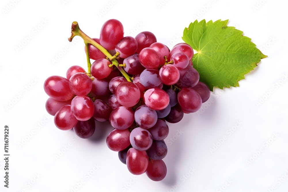 Red grape with leaf isolated on white background