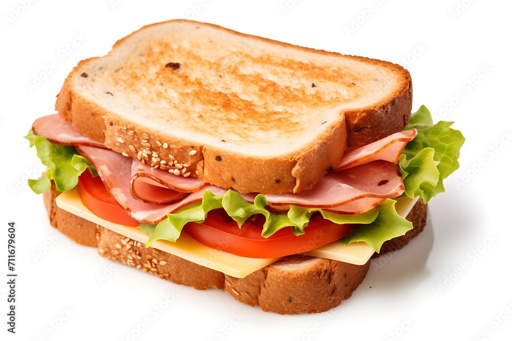 Sandwich with ham, cheese, tomato and lettuce isolated on white background Sandwich with ham, cheese, tomato and lettuce isolated on white background