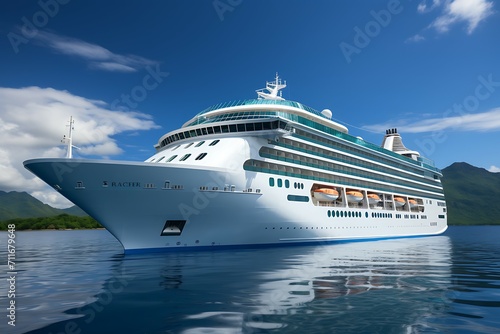 Luxury white cruise ship in the deep ocean