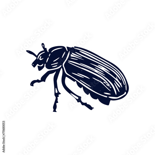 Handmade blockprint bug motif clipart in folkart scandi style. Simple monochrome linocut insect shapes with naive rural lineart.