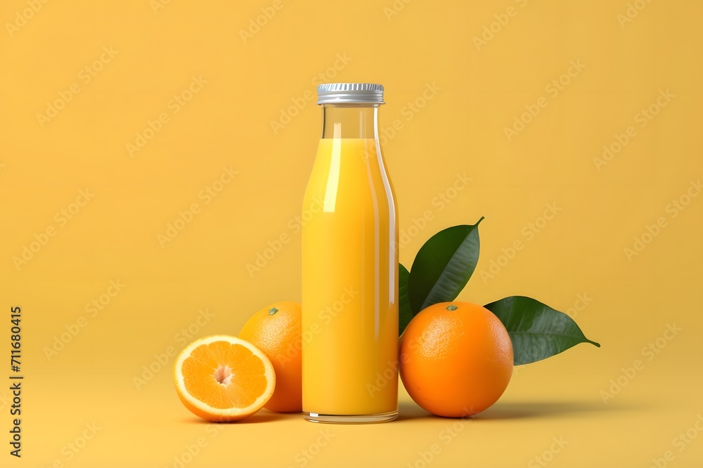 Bottle of fresh orange juice on orange background Bottle of fresh orange juice on orange background