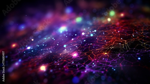 Shimmering bokeh backdrop with technological digital circuit patterns in bright colors