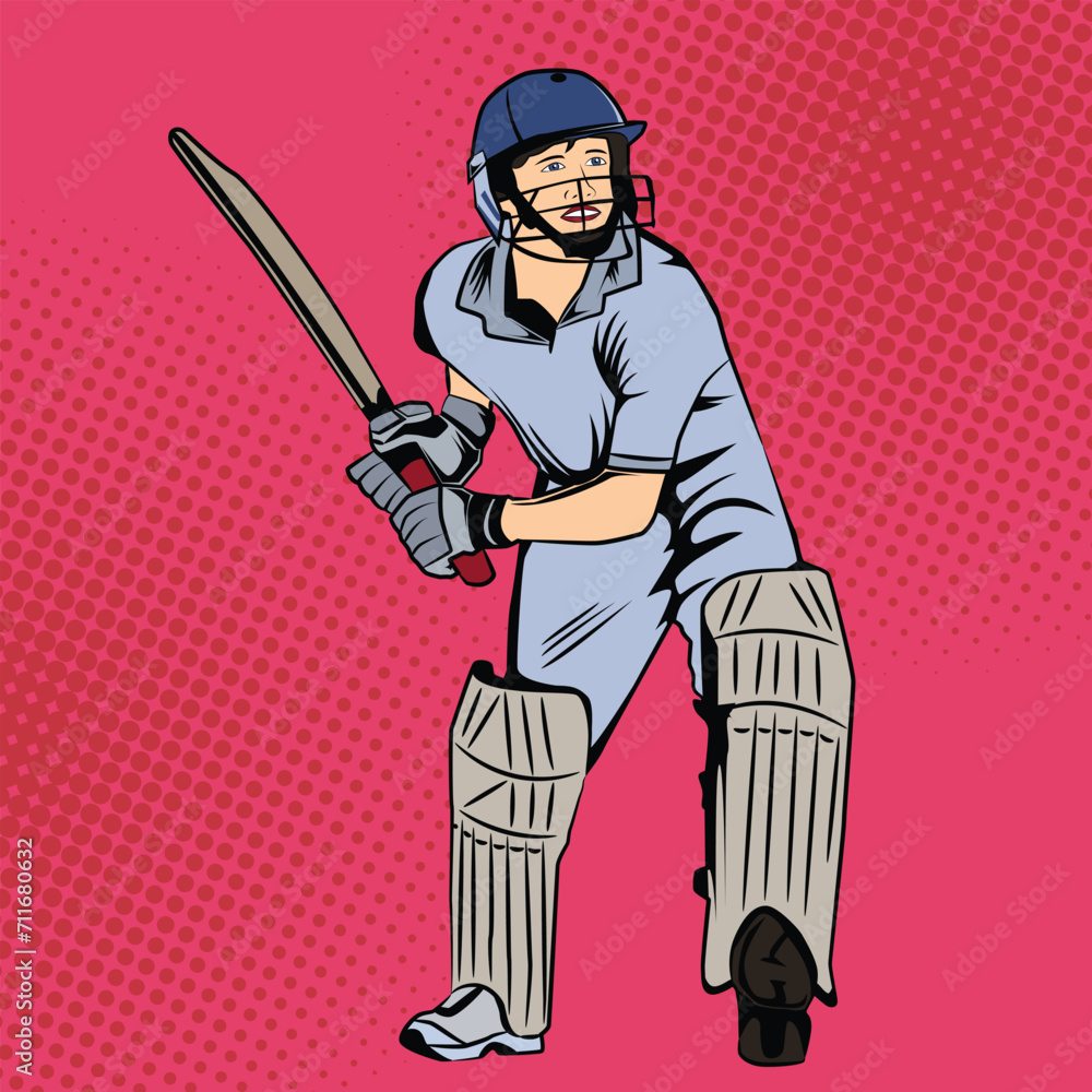 Pop Art Comic Cricketer stock vector illustration