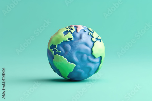 Green cartoon planet Earth on white background. Planet Earth day or Environment day concept. Realistic 3d.