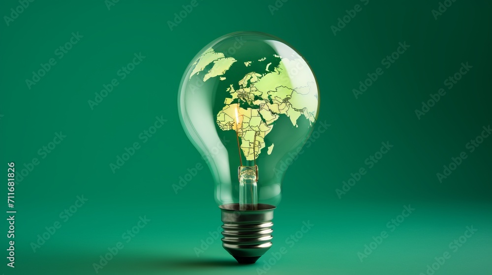 Renewable energy concept green world map on light bulb for sustainable environmental protection Renewable energy concept green world map on light bulb for sustainable environmental protection