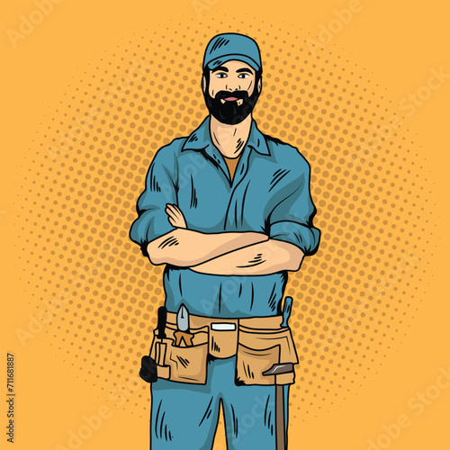 Pop Art Comic Handyman Vector Stock Illustration
