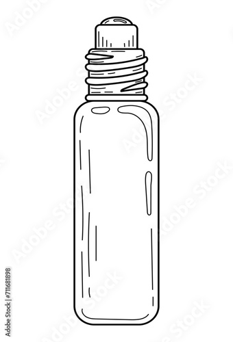 Cosmetic bottle with roller sketch. Hand drawn line art illustration.