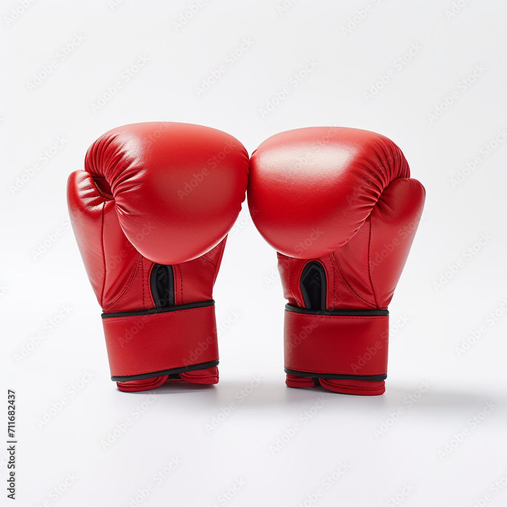 red boxing gloves on white background. AI Generative.