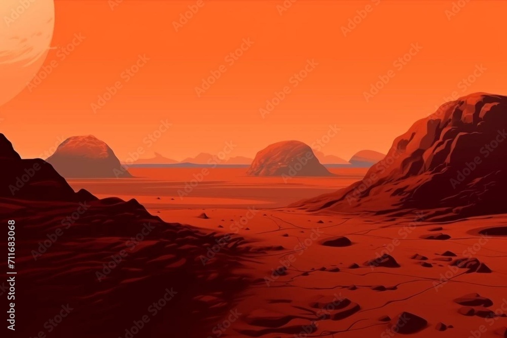 Background of a Martian landscape with a red hue. Generative AI