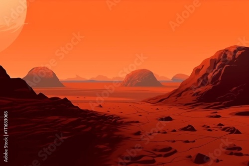 Background of a Martian landscape with a red hue. Generative AI