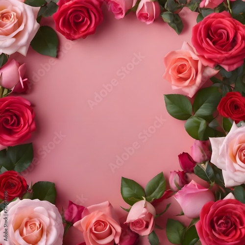 Valentine's Day flower frame with roses, Valentine's Day background with decorative floral background with copy space   © QasimAli