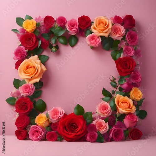 Valentine s Day flower frame with roses  Valentine s Day background with decorative floral background with copy space  