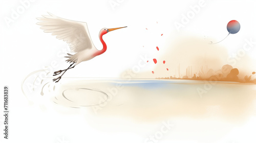 African Spoonbill water color, cartoon, hand drawing, animation 3D, vibrant, minimalist style. ai generated. photo