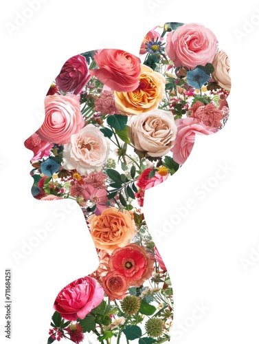 Floral women's day female portrait shape, 8 march background