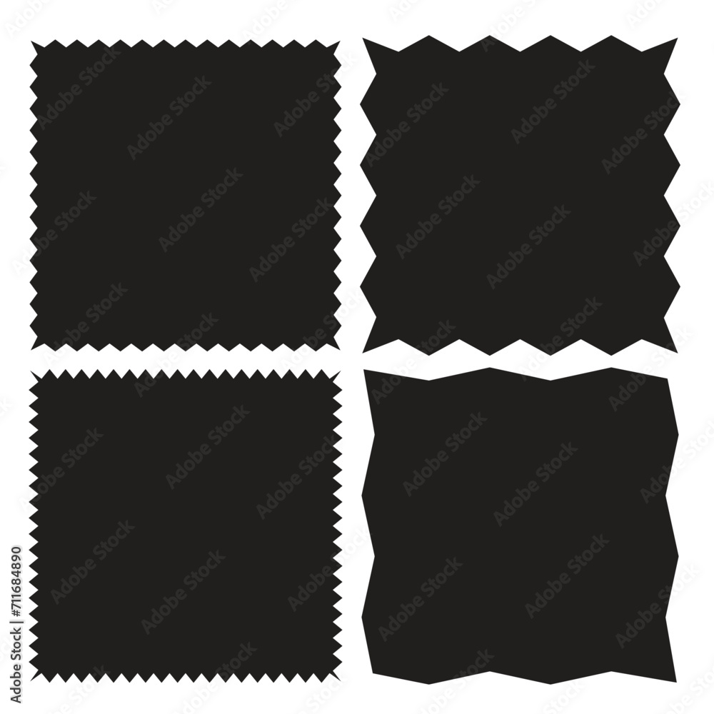 Zig zag edge rectangle shape collection. Jagged rectangular elements set. Black graphic design elements for decoration, banner, poster, template, sticker, badge. Vector