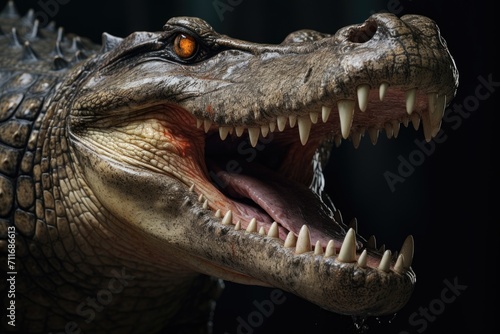 Closeup of Nile crocodiles mouth and teeth. © darshika