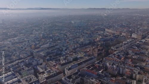 Wallpaper Mural Aerial panoramic footage of metropolis. Hazy morning on sunny day. Buildings in residential urban neighborhood. Vienna, Austria Torontodigital.ca