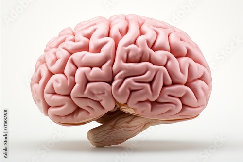 Realistic human brain illustration isolated on white background with detailed neurological structure