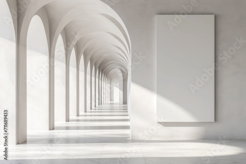 Contemporary Gallery: White Concrete Interior with Mock-Up Banner and Arches