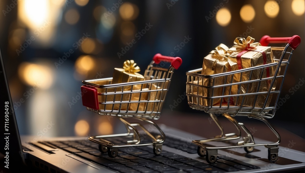Shopping Cart on Laptop Keyboard: Internet Online Shopping Concept Shopping Cart on Laptop Keyboard: Internet Online Shopping Concept