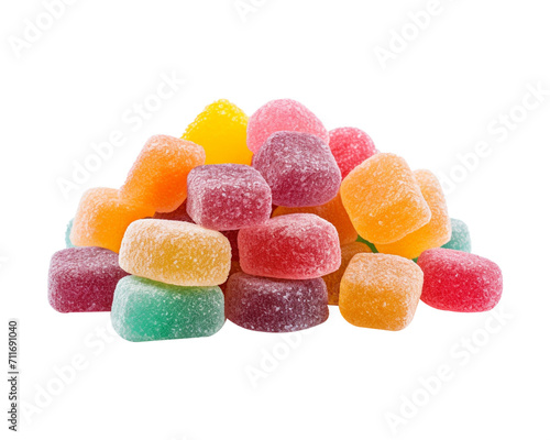 Little sour candies on transparent background