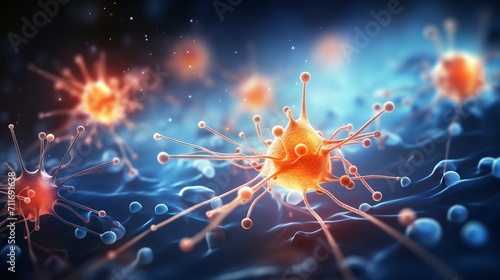 Medical background with nerve cells and neurons  concept of neurology and neuroscience photo