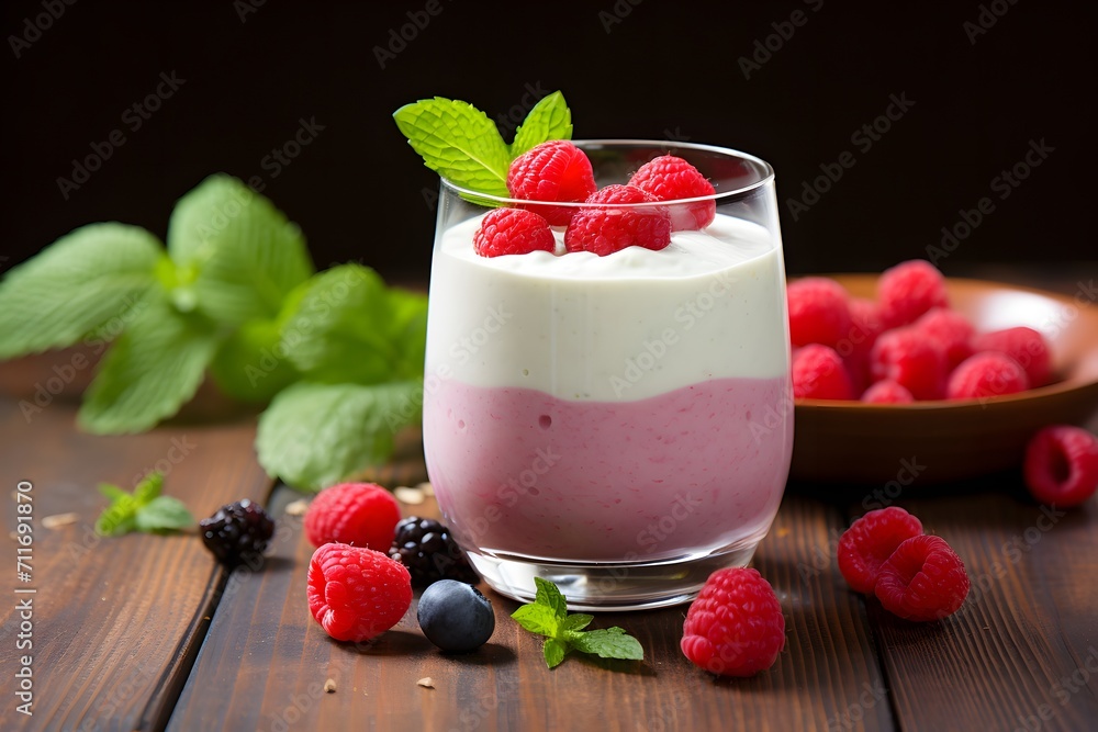 Delicious yogurt with fresh berries in a glass Delicious yogurt with fresh berries in a glass