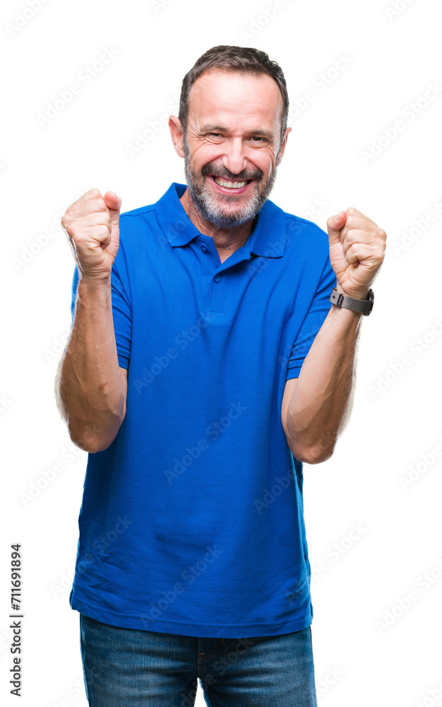 Middle age hoary senior man over isolated background celebrating surprised and amazed for success with arms raised and open eyes. Winner concept. Middle age hoary senior man over isolated background celebrating surprised and amazed for success with arms raised and open eyes. Winner concept.