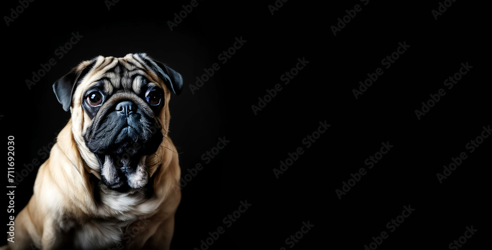 cute little pet dog, pug, pet. artificial intelligence generator, AI, neural network image. background for the design.
