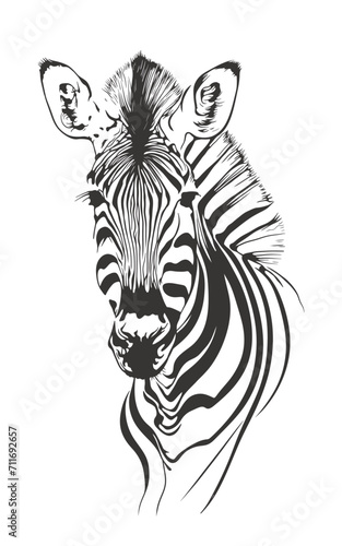 Zebra head isolated on white background. Hand drawn vector illustration.
