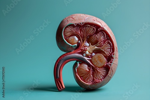Anatomical Model of a Human Kidney on Teal Background