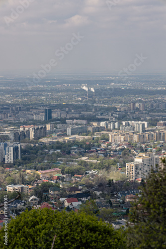 Environmental problems of large cities. Smog over the city of Almaty in Kazakhstan.