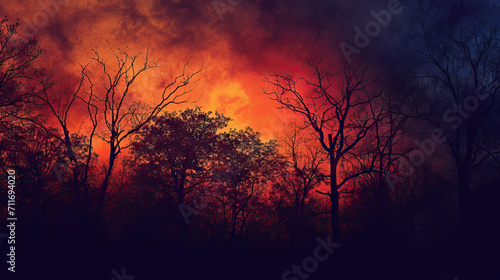 Tawny Twilight  A Tawny Background with Dusky Skies and Silhouetted Trees  Conjuring a Sense of Mystery
