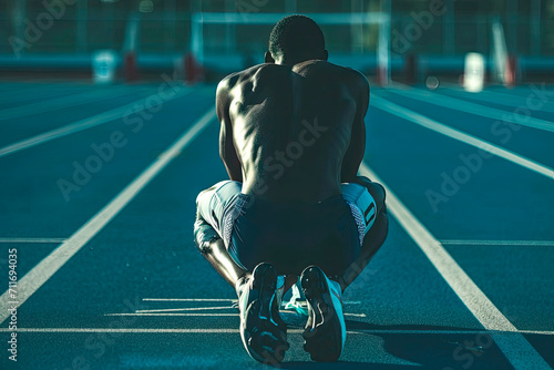 athlete prepared to run on the athletics track photo