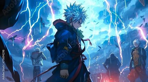 Anime-Helden im Gewitter: Entschlossenheit im Sturm