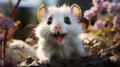A rat with opening mouth Anthropomorphic animals naturally Super hyper-realistic 