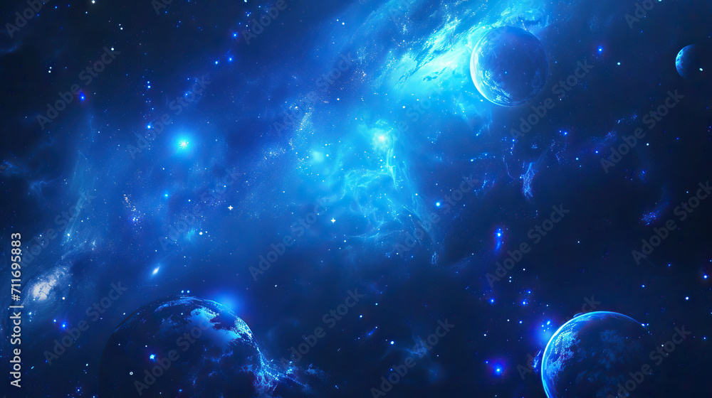 Cobalt Cosmos: A Cobalt Blue Background with Celestial Bodies and Cosmic Phenomena, Inspiring Wonder