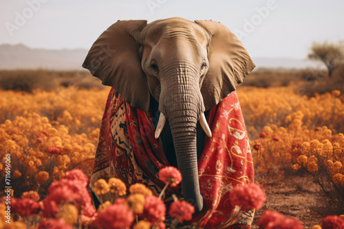 elephant with flower shawl photo
