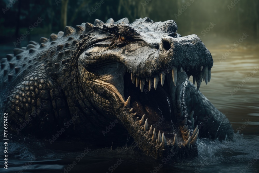 Obraz premium Sharptoothed crocodile in river.