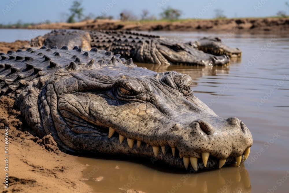 Obraz premium Crocodiles at Kachikally Crocodile Pool, The Gambia
