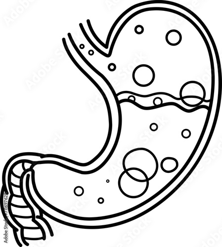 Stomach Disease for Coloring Pages. The Human Stomach is Full of Stomach Acid. Nausea, Belching, Acid Reflux. Vector illustration. Anatomy and Medicine