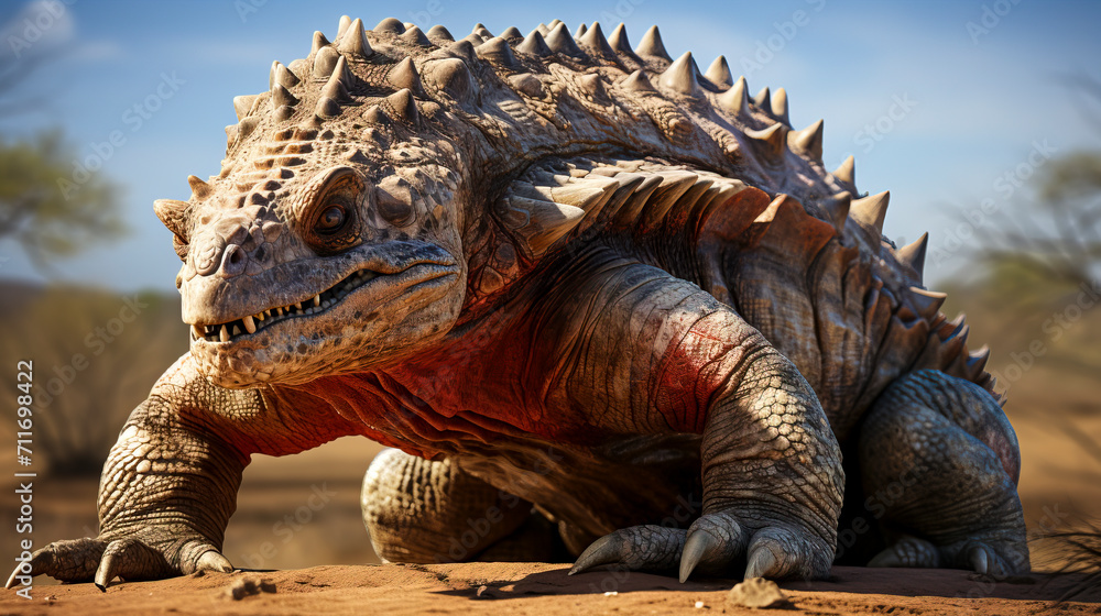 Fototapeta premium Realistic Ankylosaur Dinosaur in Natural Habitat created with Generative AI technology